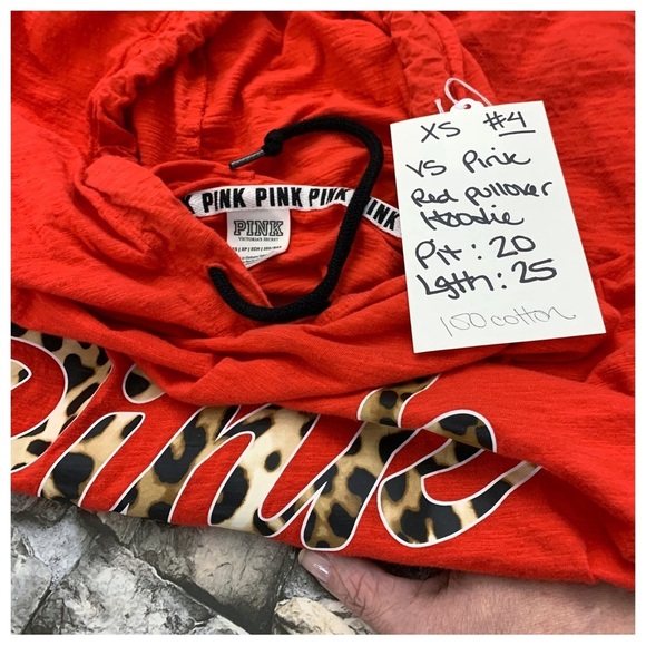#4 PINK Victoria’s Secret Red Cheetah Hoodie Drawstring Lightweight Top Shirt XS - Picture 4 of 5